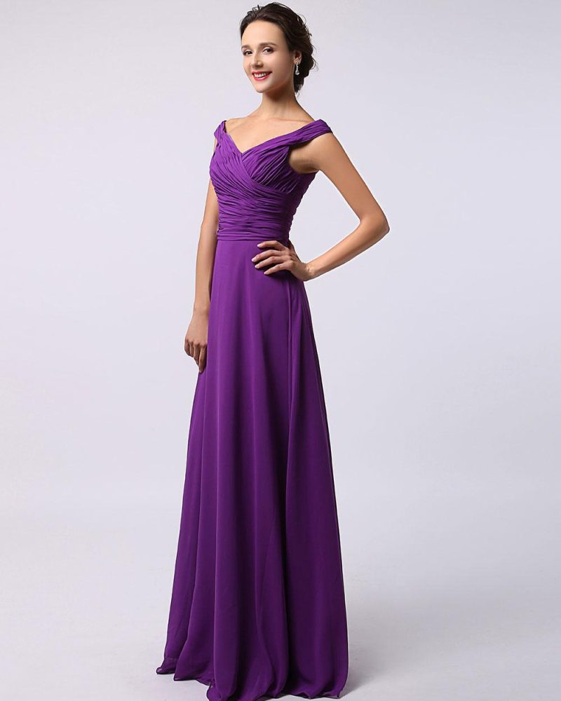 Off Shoulder Rushed Chiffon Bridesmaid Dress