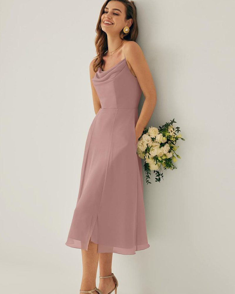 Short Bridesmaid Dress Chiffon Sleeveless Zipper Square Neck Wedding Party Dresses