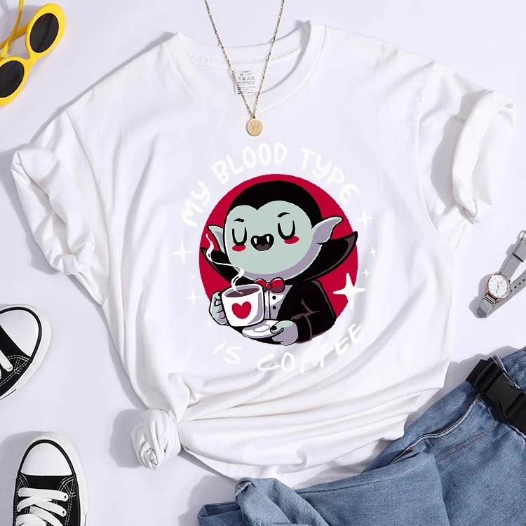 Vampire My Blood Type Is Coffee Print Comfortable Women T-shirt