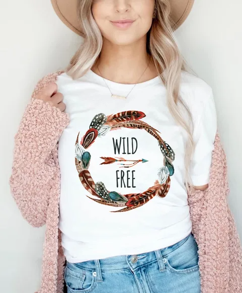 Artistic feather Watercolor Women's Tee - Casual Summer Wear