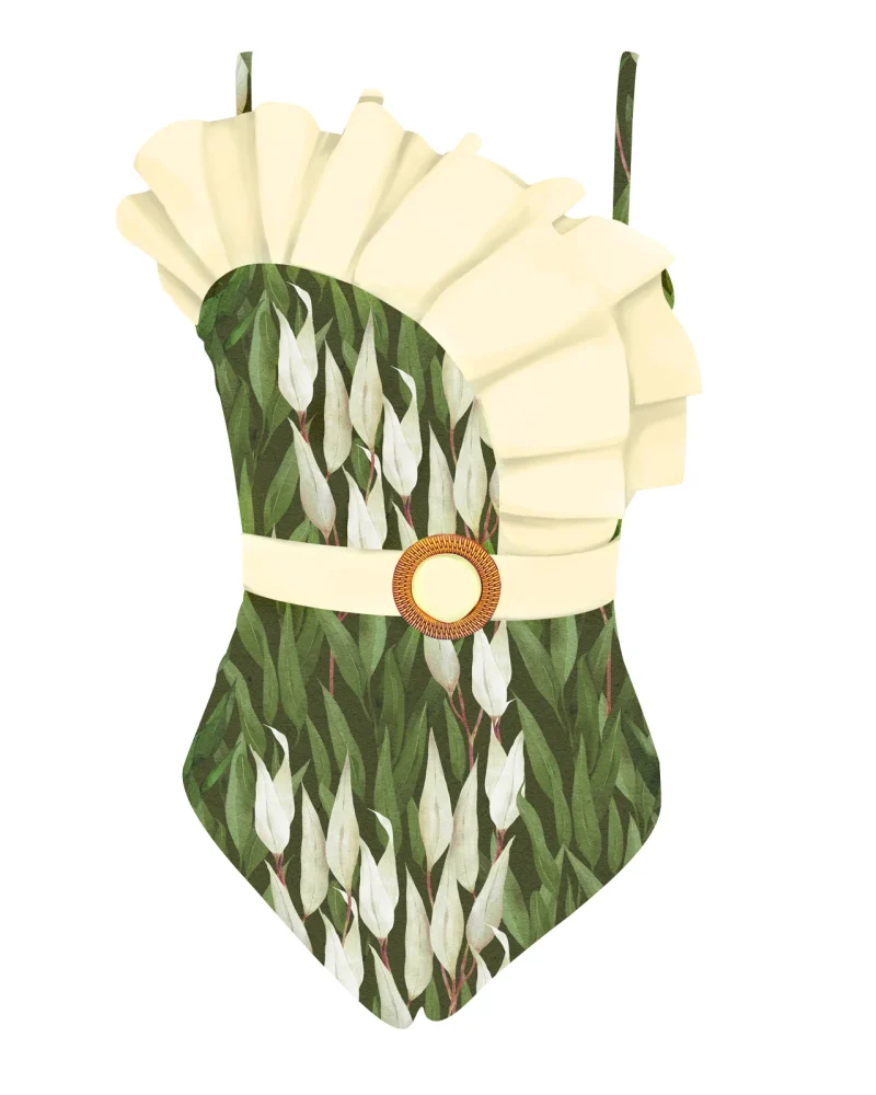 Chic Belted Ruffle One-Piece Swimsuit Empowering Plaid Print Swimwear