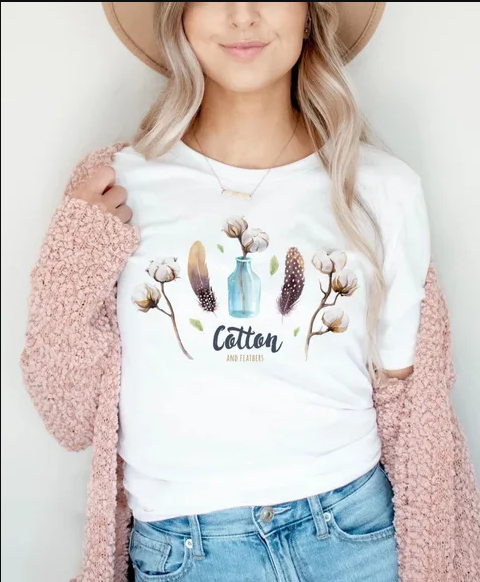 Chic Watercolor Feather Tee – Casual Summer Elegance for Women