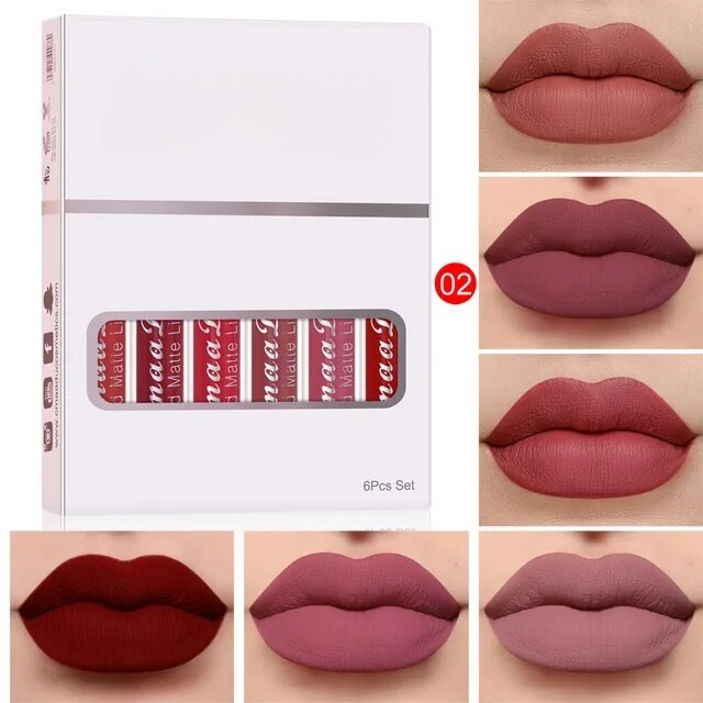 Elegance Series 6-Piece Velvet Matte Liquid Lipstick Set Longwear Waterproof
