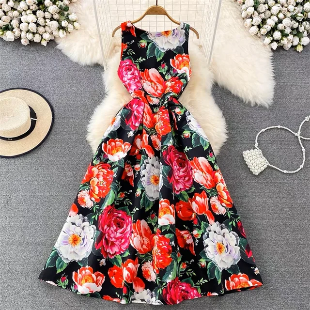 Elegant Floral A-Line Mid-Calf Dress - Perfect for Office to Beach