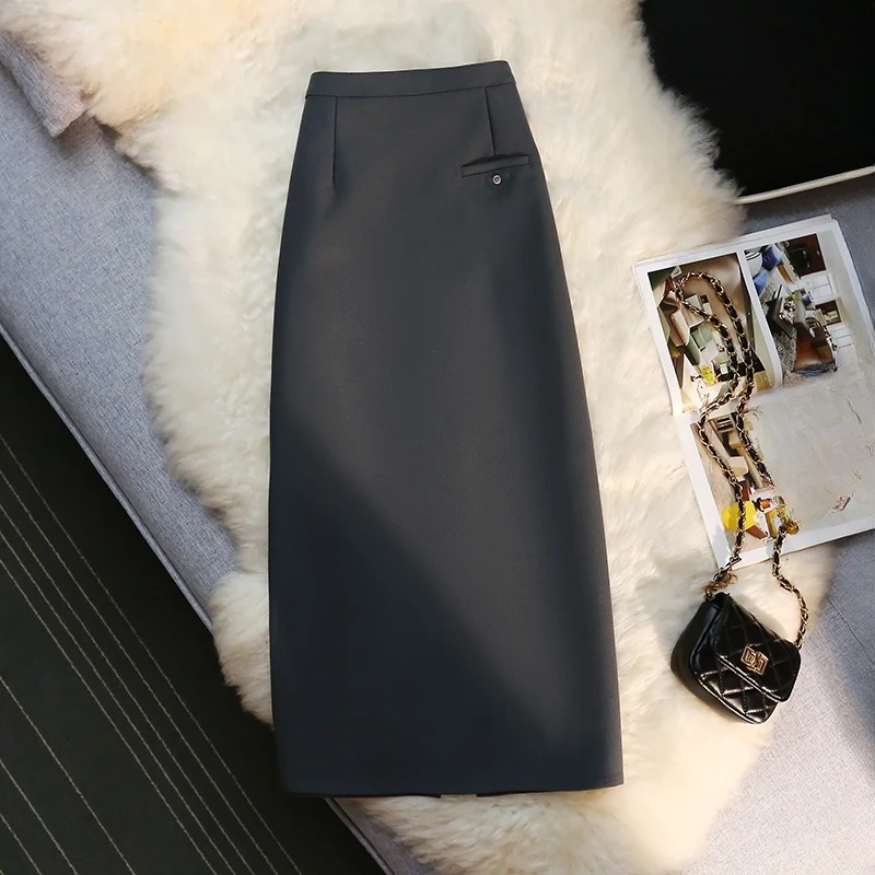 Elegant Retro High Waist Straight Split All-match A-line Skirt