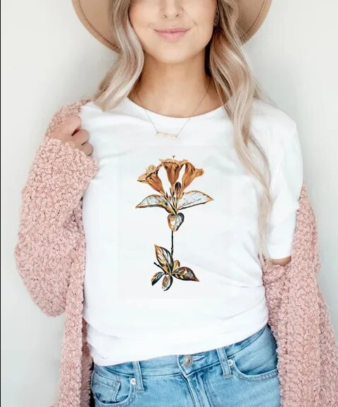 Elegant  Watercolor Design Tee – Casual Wear for Young Women