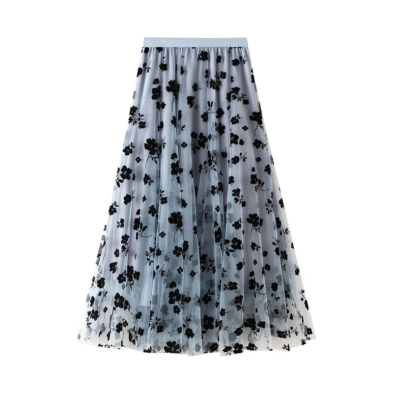 Enchanting Floral Tulle Skirt Expertly Crafted A-Line with Fine Embroidery
