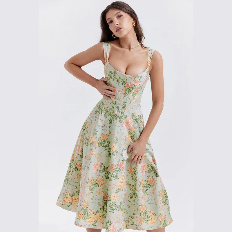Essential Square Neckline Floral Midi Classic A-Line Silhouette for Every Occasion