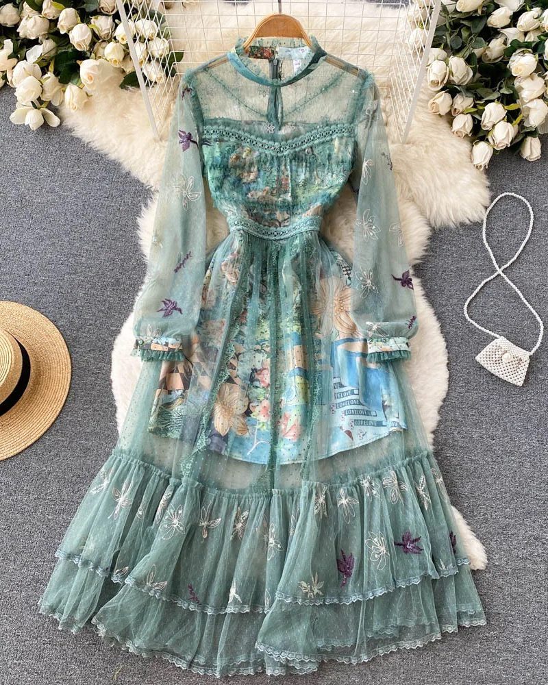 Fashionable Full Sleeve Dress with Organza Ruffles