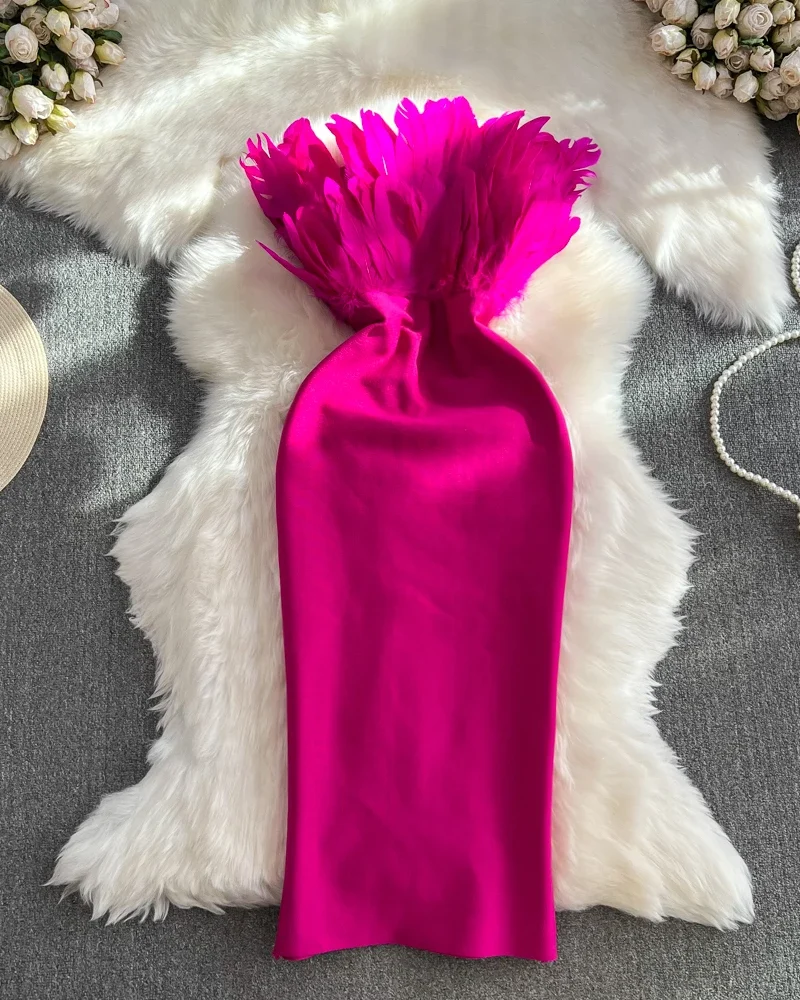 Feathers Female Ankle-length Birthday Dress Ladies Evening Maxi Dresses