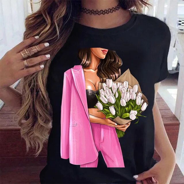 Floral Elegance Casual Tee – Women’s flower Patterned Top