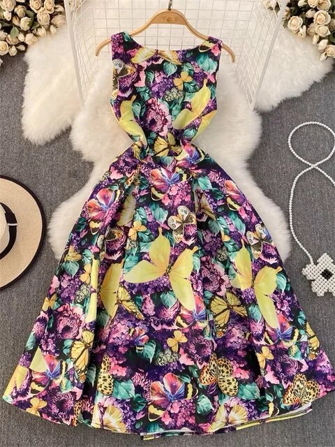 Professional Elegance: Floral Sleeveless A-Line Dress – Ideal for Day-to-Night Women's Wardrobe