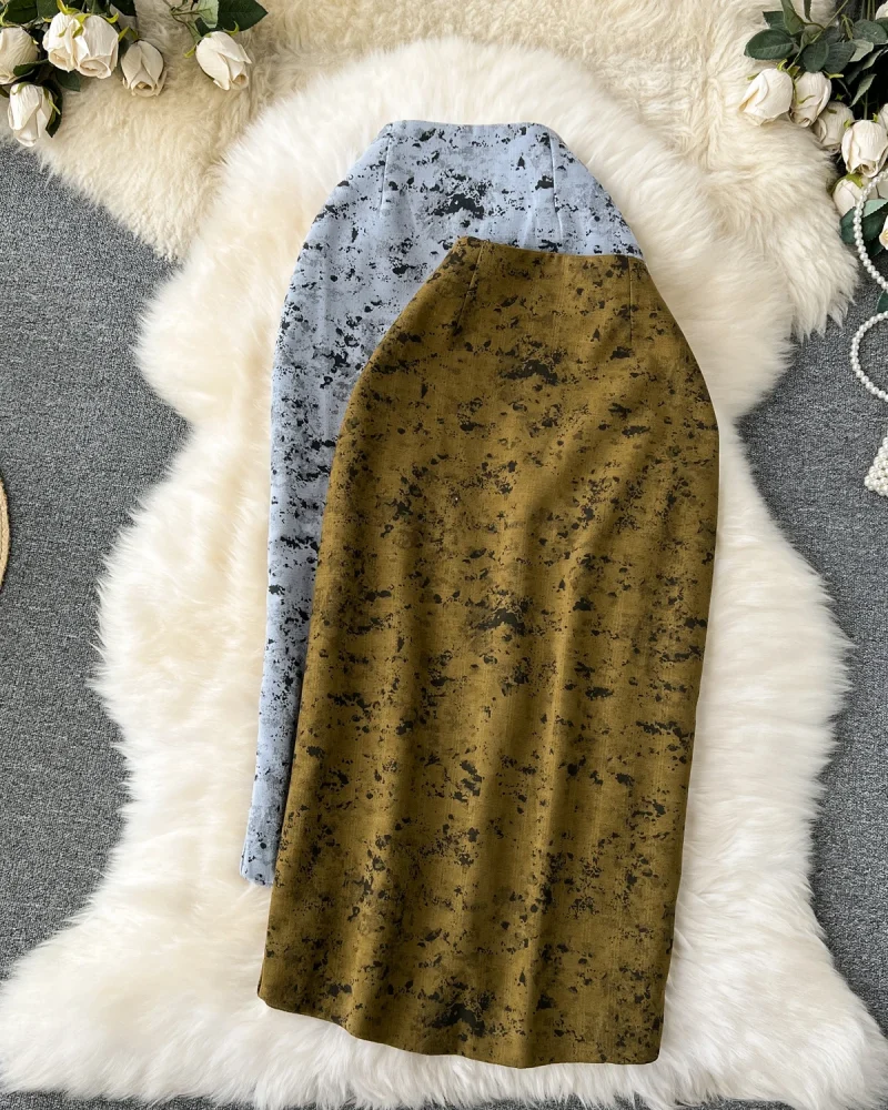 Retro Elegant Print Split A Line Boho Midi Skirts