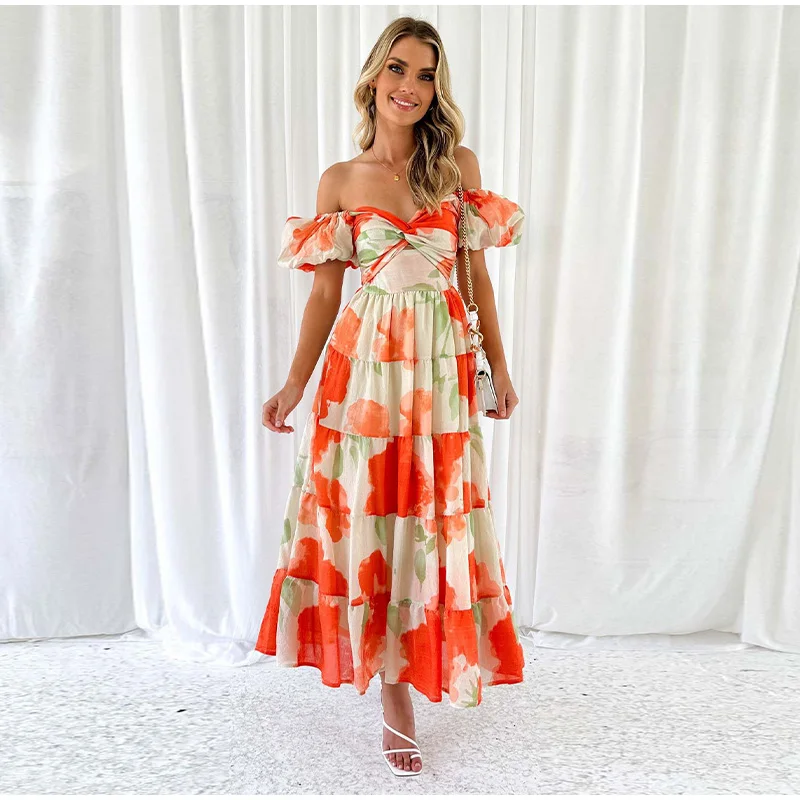 Stylish Casual Tie-Dye Print Maxi Dress with V-Neck and Batwing Sleeves