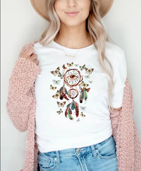 Summer Vibes O-Neck Watercolor Butterfly T-shirt – Soft and Breathable