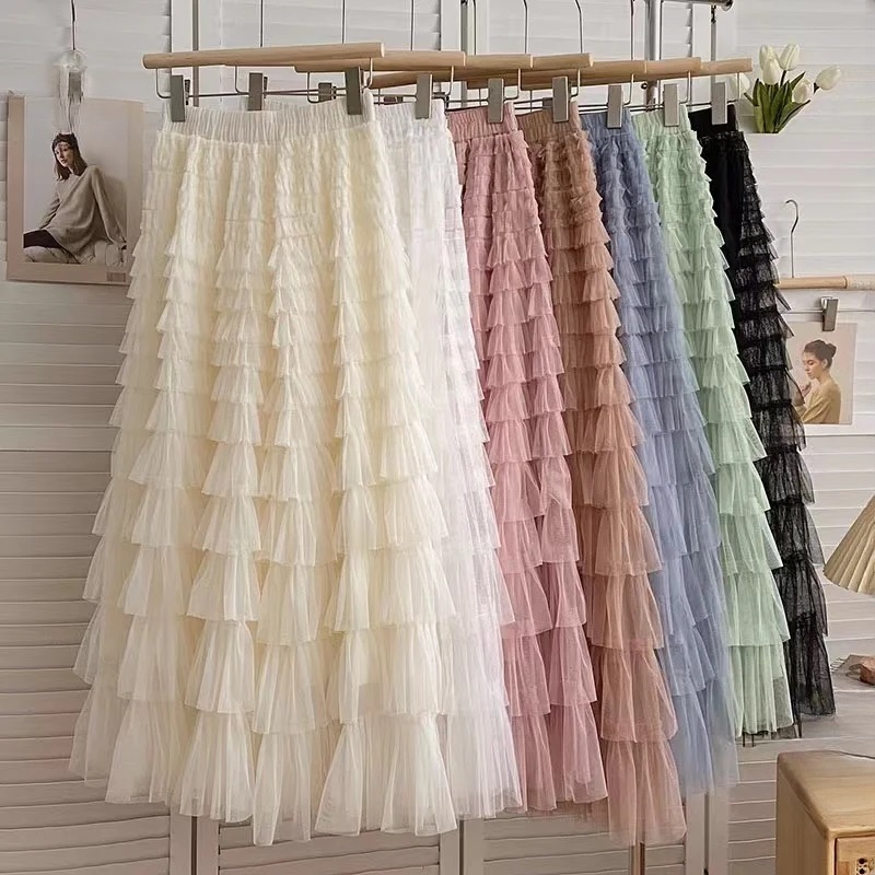 Tiered Layers Ladies Casual Pleated Elegant Party Long Midi Skirt