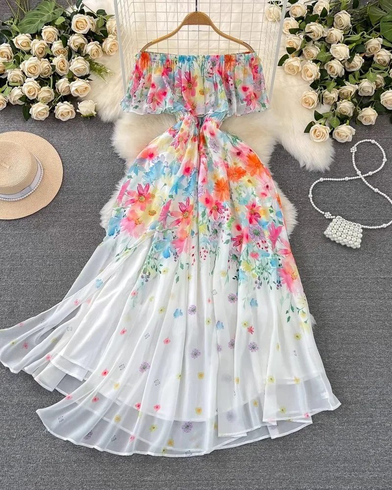 Timeless Floral Print Boho Maxi Elegant Silhouette with Ruffles
