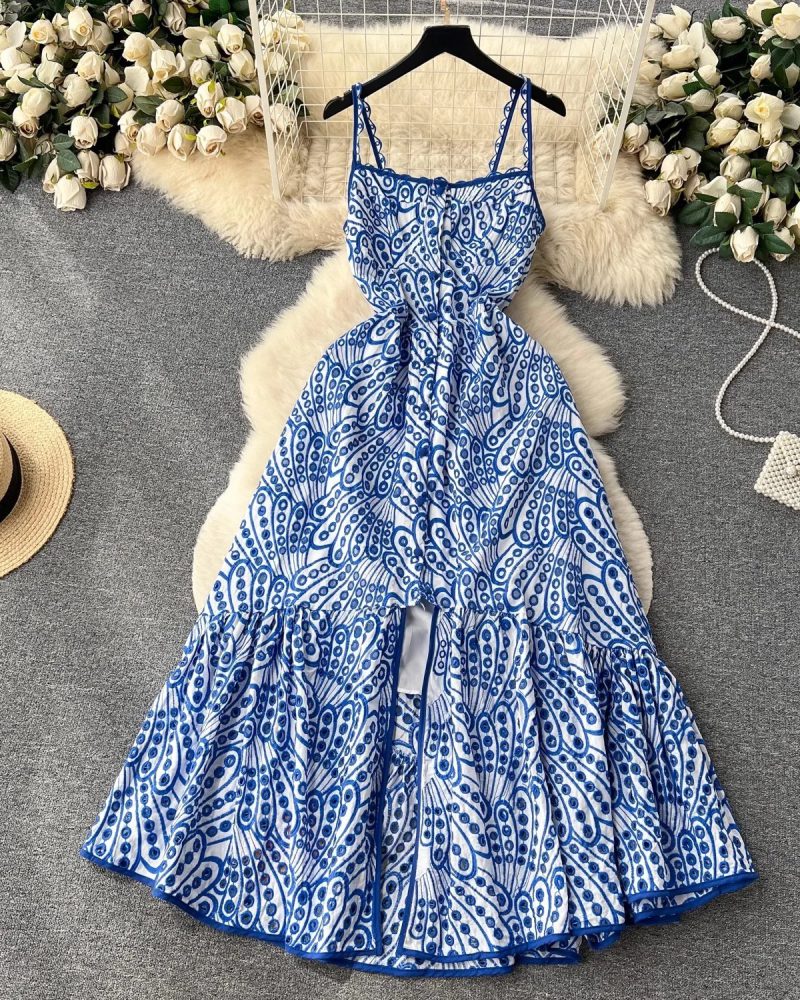 Timeless Hollow Out Single Breasted with Ruffles for a Stunning Look Embroidery Dress