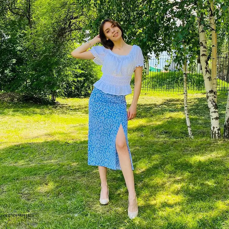 Versatile Print Wrap Skirt Female Mid-Calf A-Line Elegance for Every Occasion