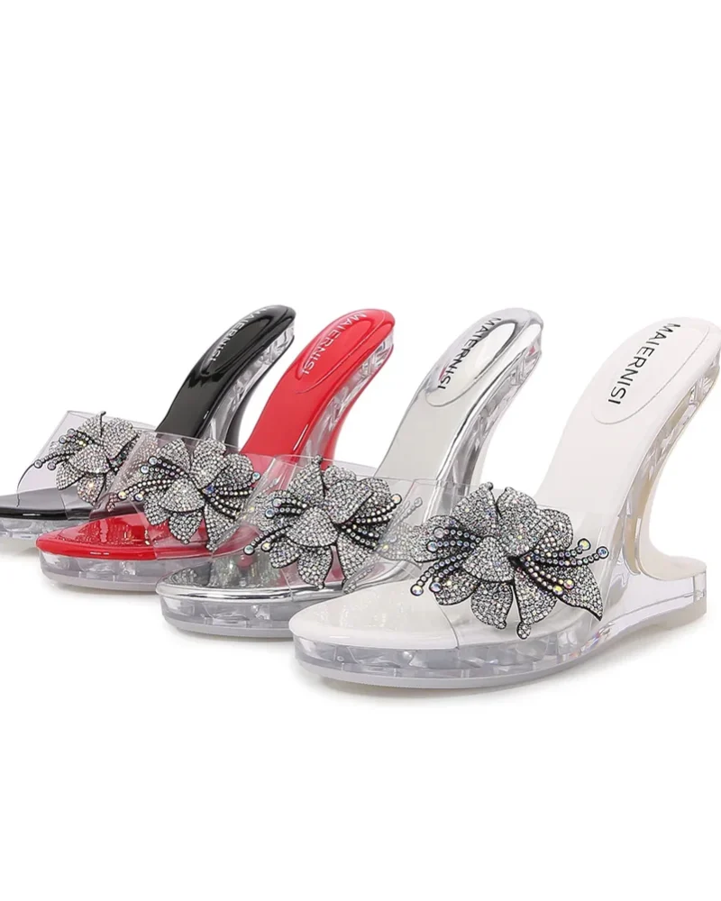 Crystal Flowers Strange High Heels Slippers Platform Wedge Sandals