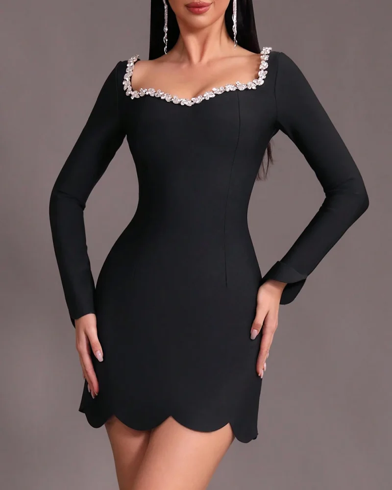 Diamond V-neck Mini Bandage Bodycon Elegant Party Evening Dress