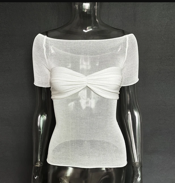 See Through Mesh Crop Top Pullovers Strapless Short Knit Cropped Tops