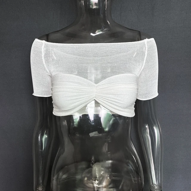 See Through cutout very short tees Mesh Crop Top Pullovers Strapless tops