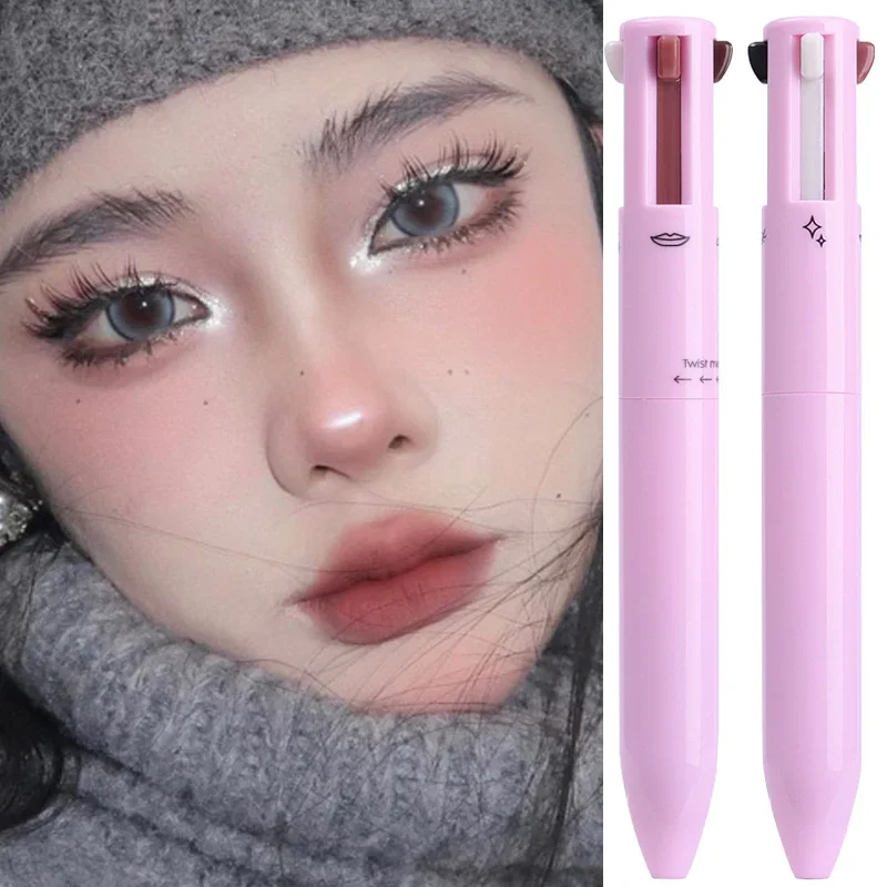 4 In 1 Highlighter Eyebrow Pencil Waterproof Drawing Eye Brow Long Lasting Easy Color Eyebrow Lip Liner Pen Cosmetic Tool