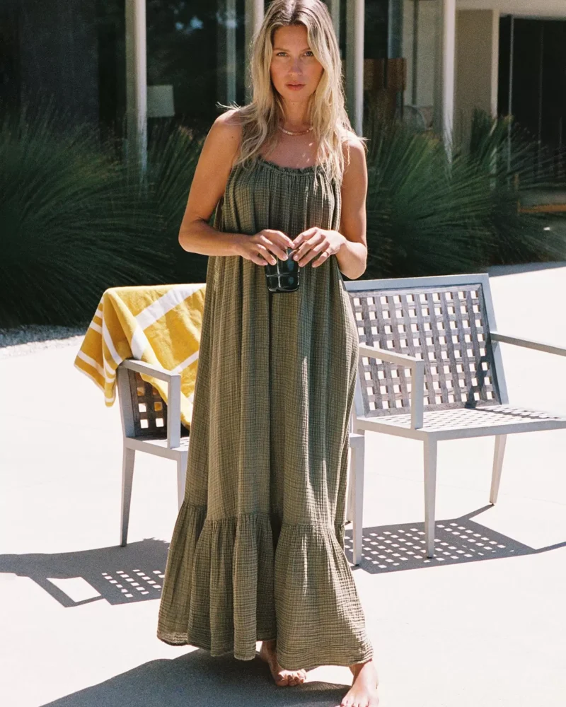 Boho Dress Jewel Neck Sleeveless Oversized Lace Up Beach Dress