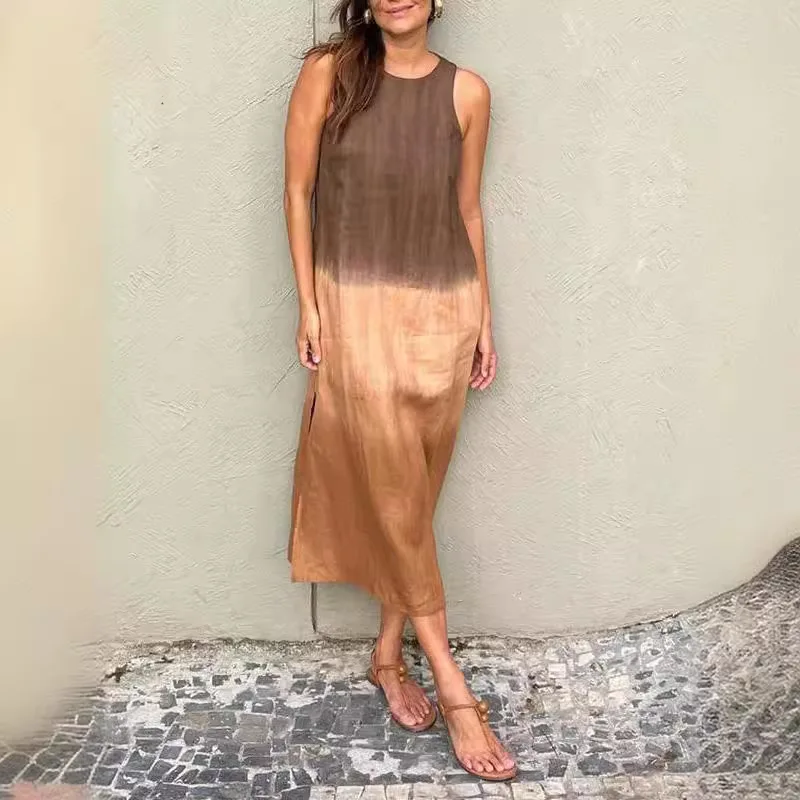 Boho Dresses Elegant Vintage Cotton Linen Gradient Loose Casual Print Vestidos