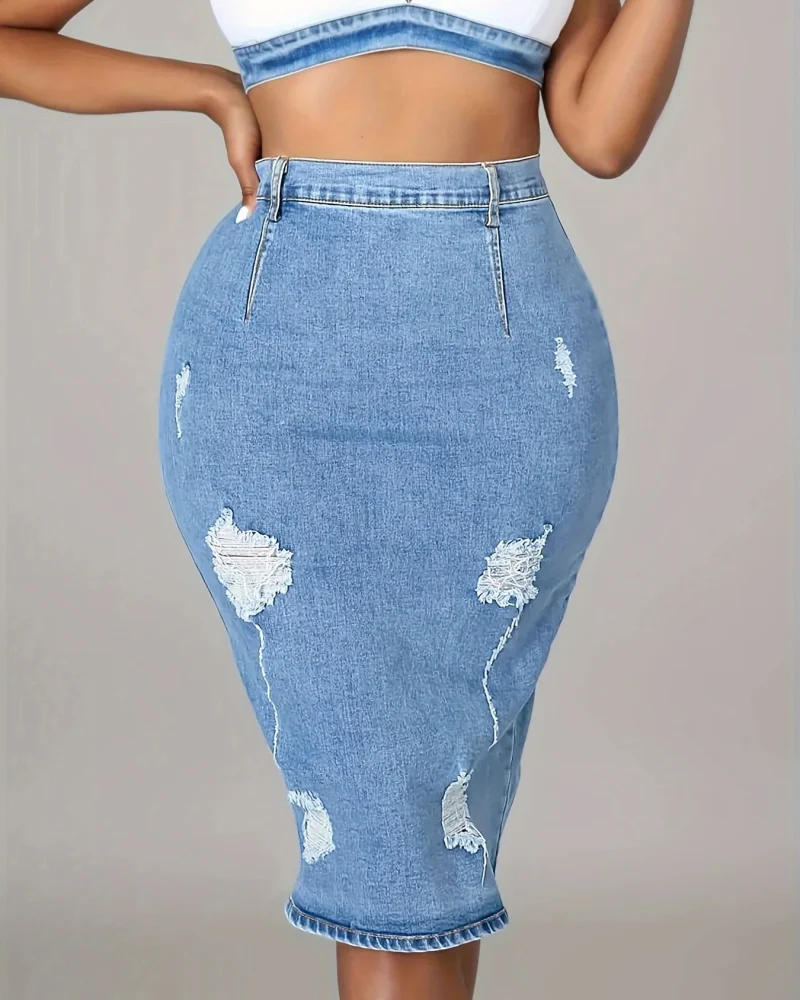 Denim Short Skirt Thin Half Skirt Light Wrapped Hip Split Denim Skirt