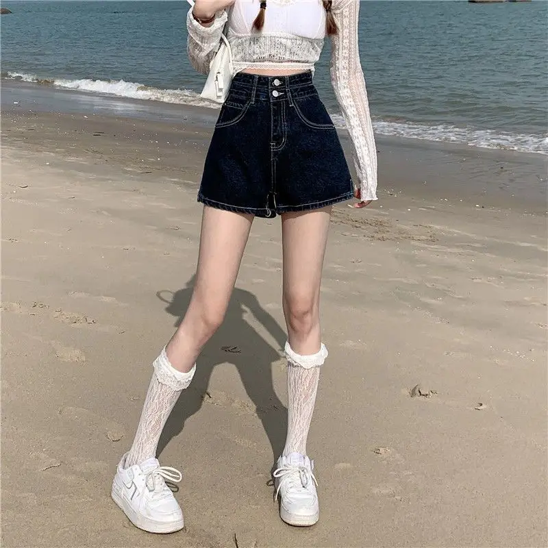 Denim Wide Leg Shorts Retro Slit Design High Waist Loose Fit All-match Streetwear Chic Trendy