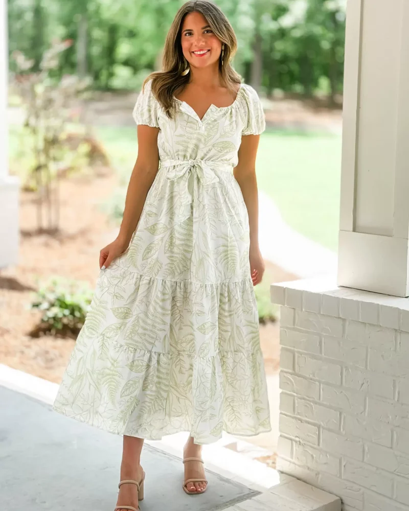Dress Sweetheart Neck Printed Lace Up Green Long Beach Dress