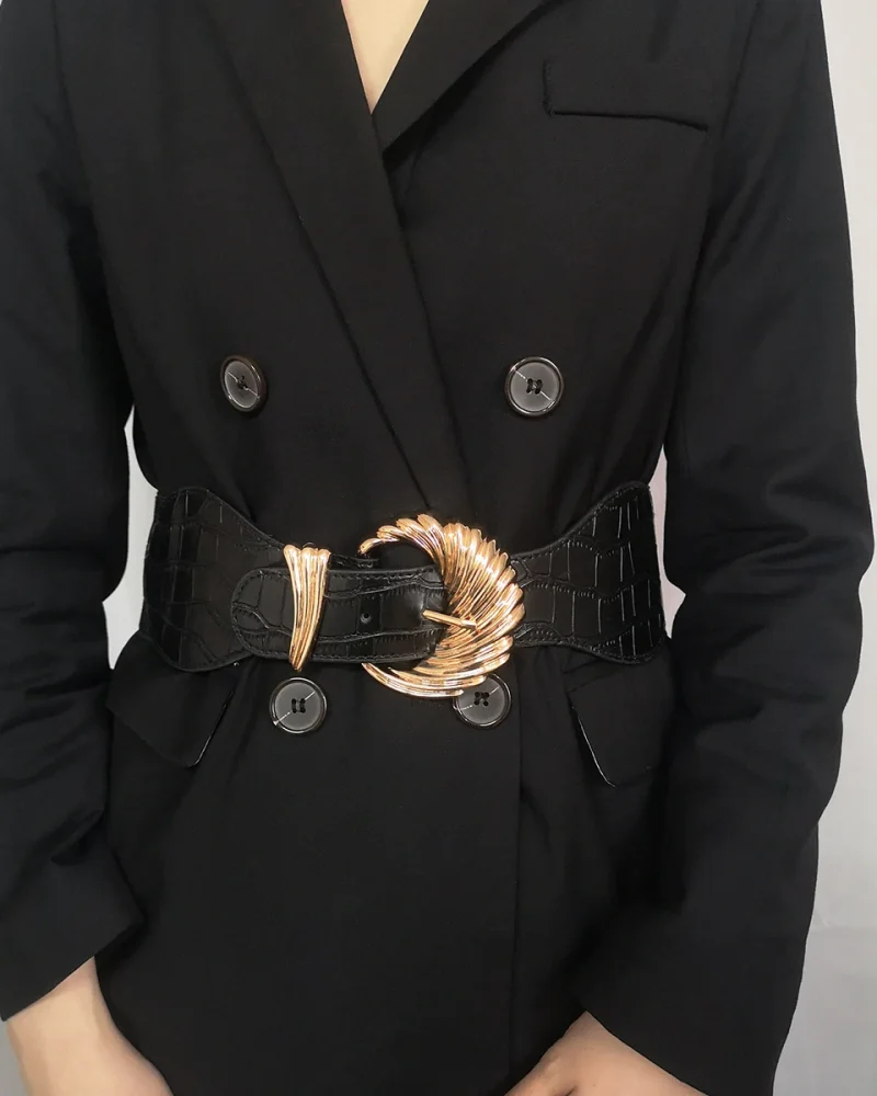 Fashion Classic Black Belt Simple Solid Color Metal Buckle Corset Accessories