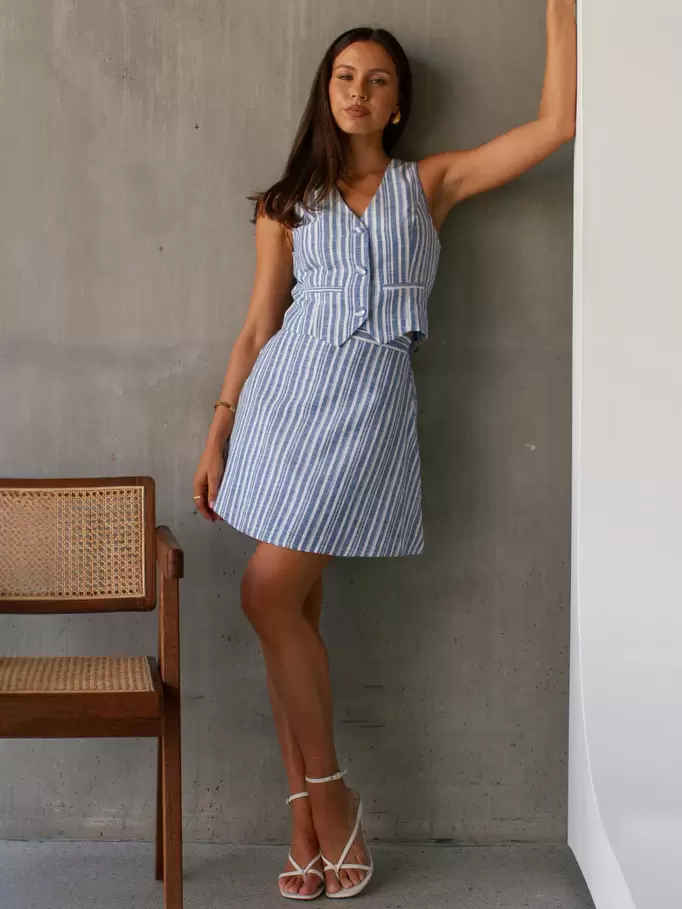 Fashion Clothing Skirt Set Chic Buttons Resort Wear Polyester