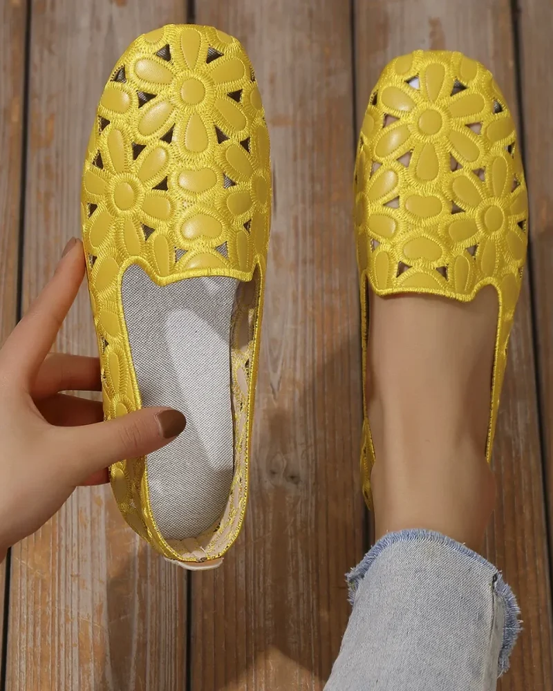 Flats Slip on Foldable Flats Square Toe Single Shoes Hollow Out Casual Loafers