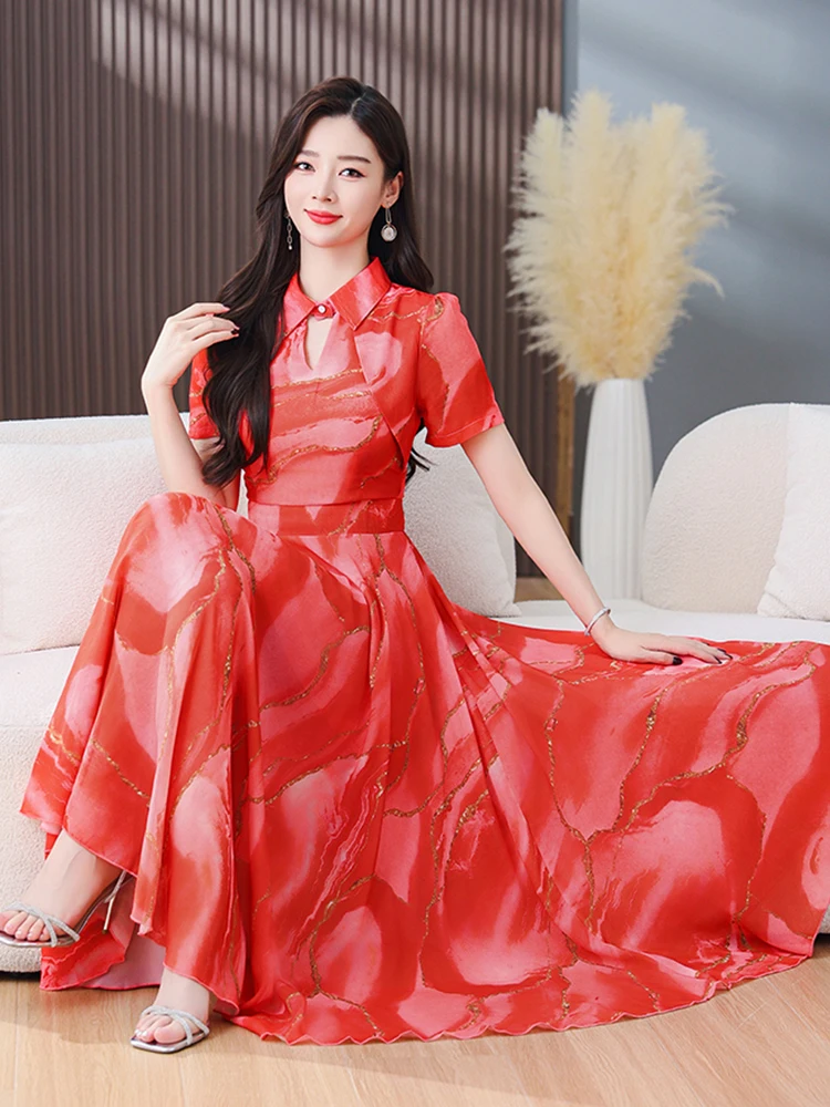 Floral Prom Chic Elegant Casual Fashion Boho Evening Midi Chiffon Dress