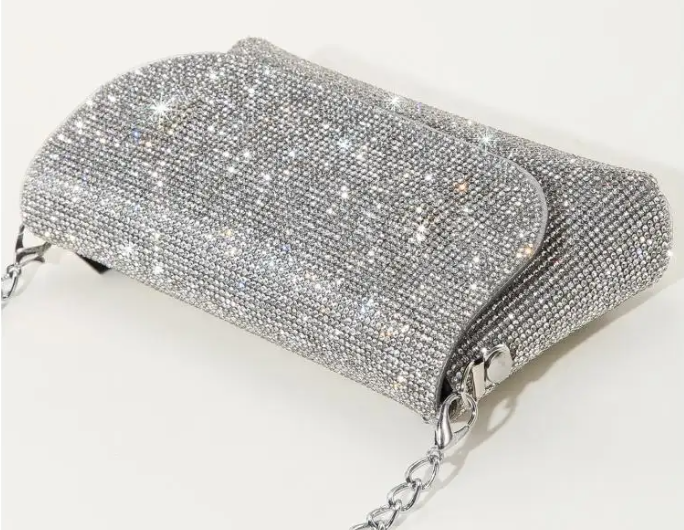 Glitter Rhinestone Evening Clutch Handbag PU Leather Purse Ladies Banquet Mini Wallet Purses