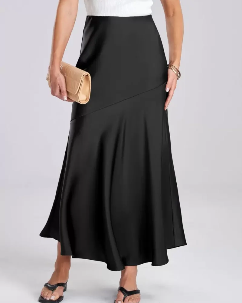 Gorgeous Skirts Satin Fabric Natural Waist Chic Spring Long Bottoms