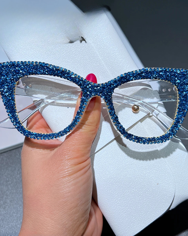 Handmade Mix Stones Decoration Cat Eyes Glasses Computer Frame Optical Lenses