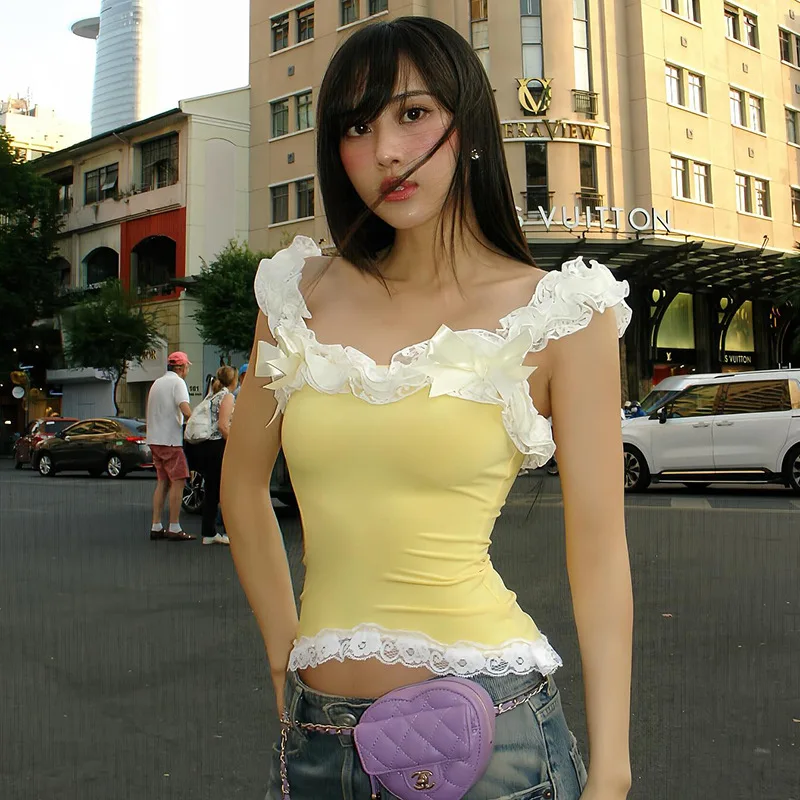 Lace Off-Shoulder Top Strapless Splice Slim Short T Shirt