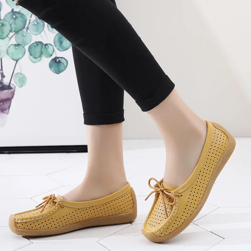 Moccasins Flats Genuine Leather Female Shoes Slip on Ballet Bowtie Loafers-9 Moccasins Flats Genuine Leather Female Shoes Slip on Ballet Bowtie Loafers