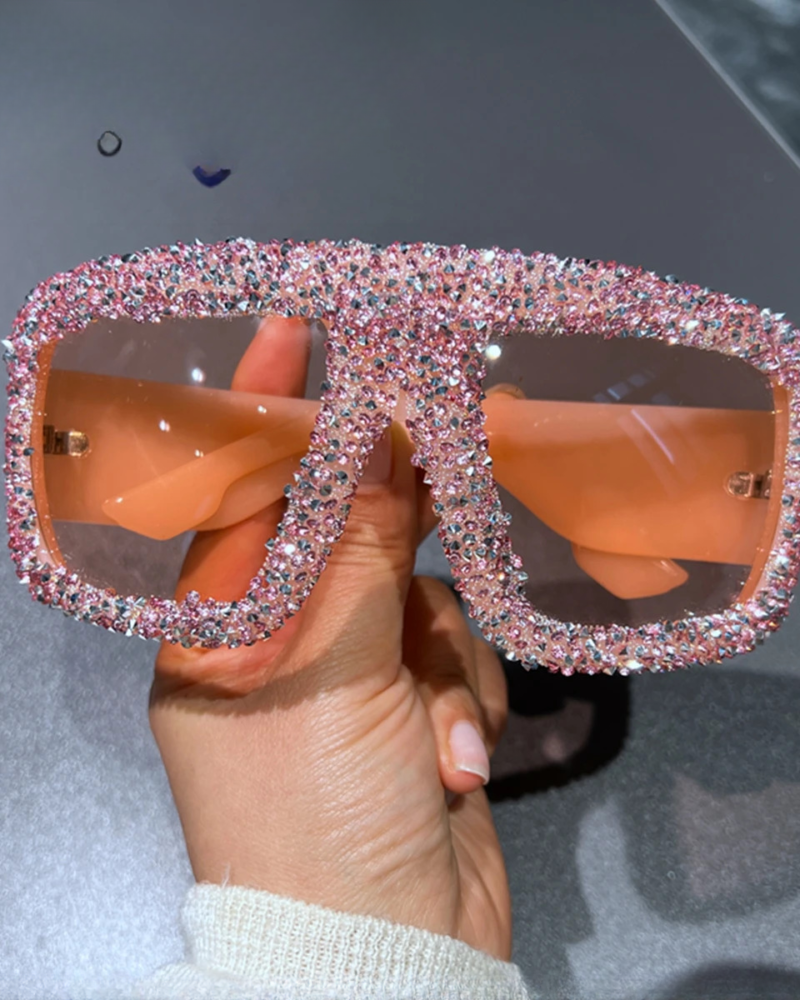 Oversized Square Sunglasses Retro Full Rhinestone Sun Glasses Big Frame Eyeglasse fashion Shades UV400