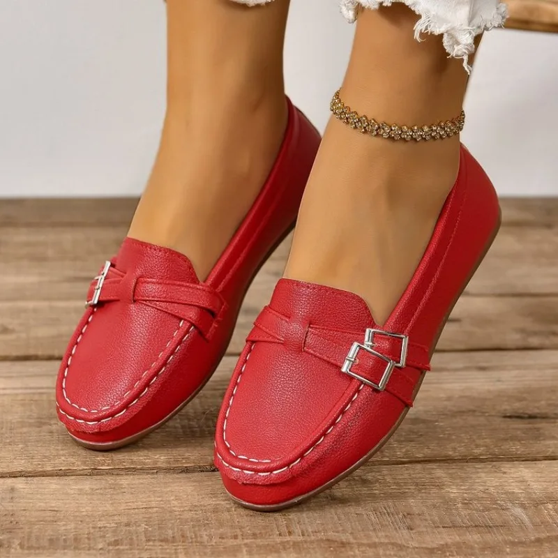 PU Leather Daily Flats Shoes Moccasins Casual Slip on Womens Loafers
