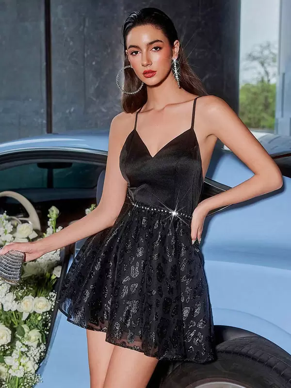 Party Dresses Straps Neck Sleeveless Backless Semi Formal