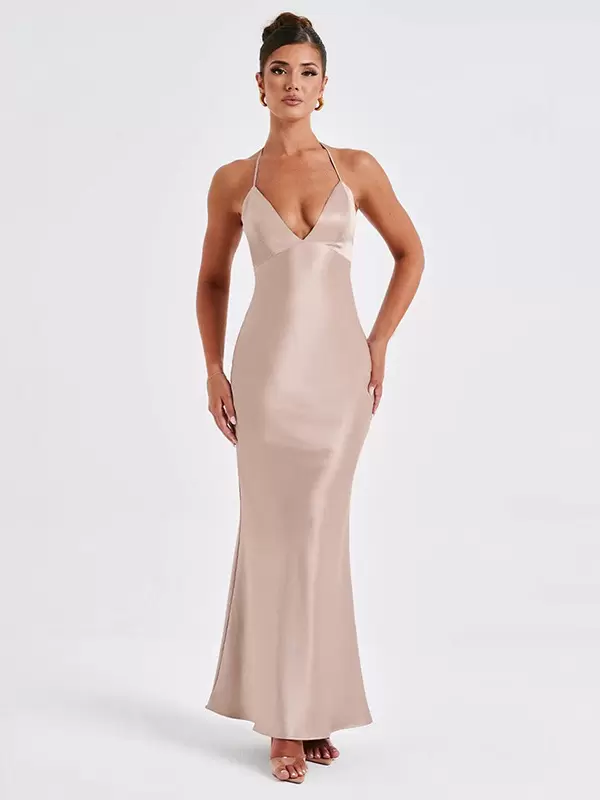 Party Dresses V-Neck Sleeveless Backless Semi Formal Dress