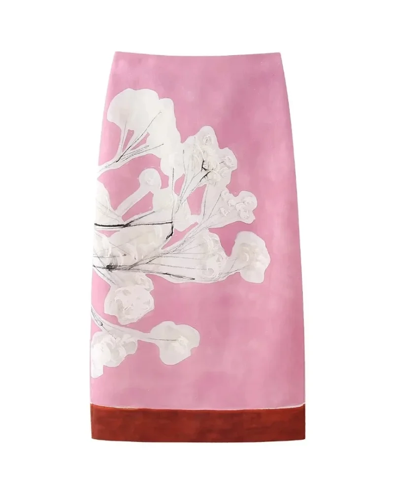 Print Long Skirt Print Mid-Waist Slit Zipper A-Line Skirt Print Pencil Midi Skirts