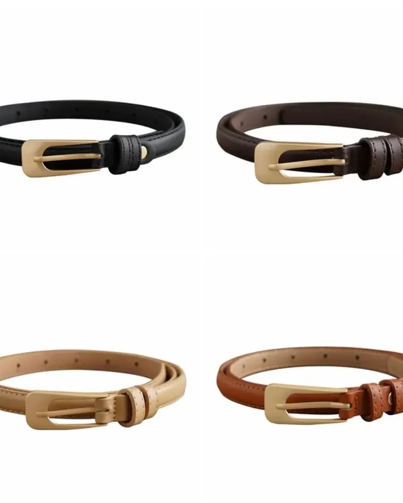 Retro Fashion Thin Belt Square Alloy Buckle Adjustable Simple Belt