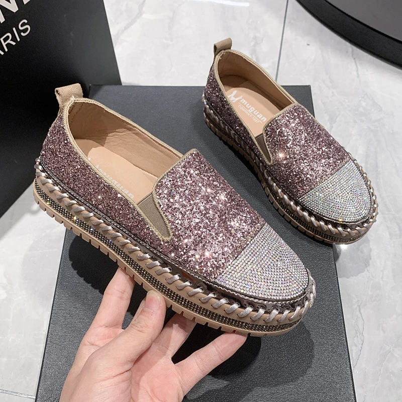 Shining Rhinestone Slip-on Casual Woman Crystal Flats Loafers