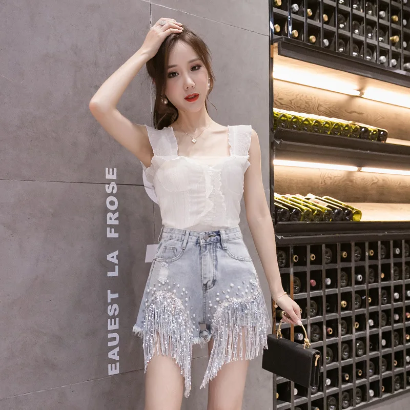 Shorts Jeans Beaded Tassel Diamond Casual Loose Fashion Hot Pants